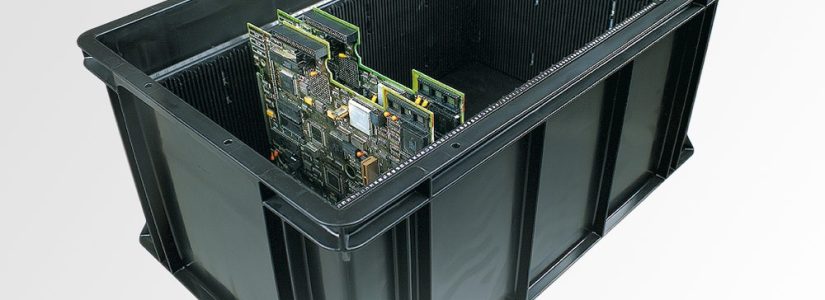 ESD KLT containers and PCB racks keep electronics parts safe during transit